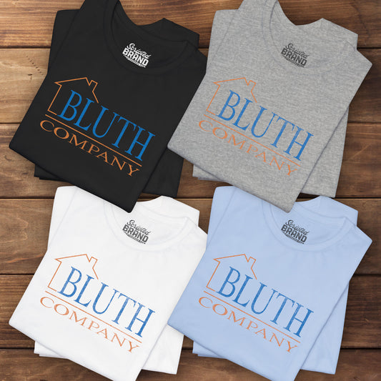 4 folded Bella+Canvas t-shirts featuring a vintage Bluth Company logo inspired by the TV show Arrested Development.