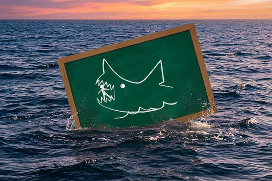 Illustration image of Chalkboard shark sketch inspired by Jaws town meeting scene