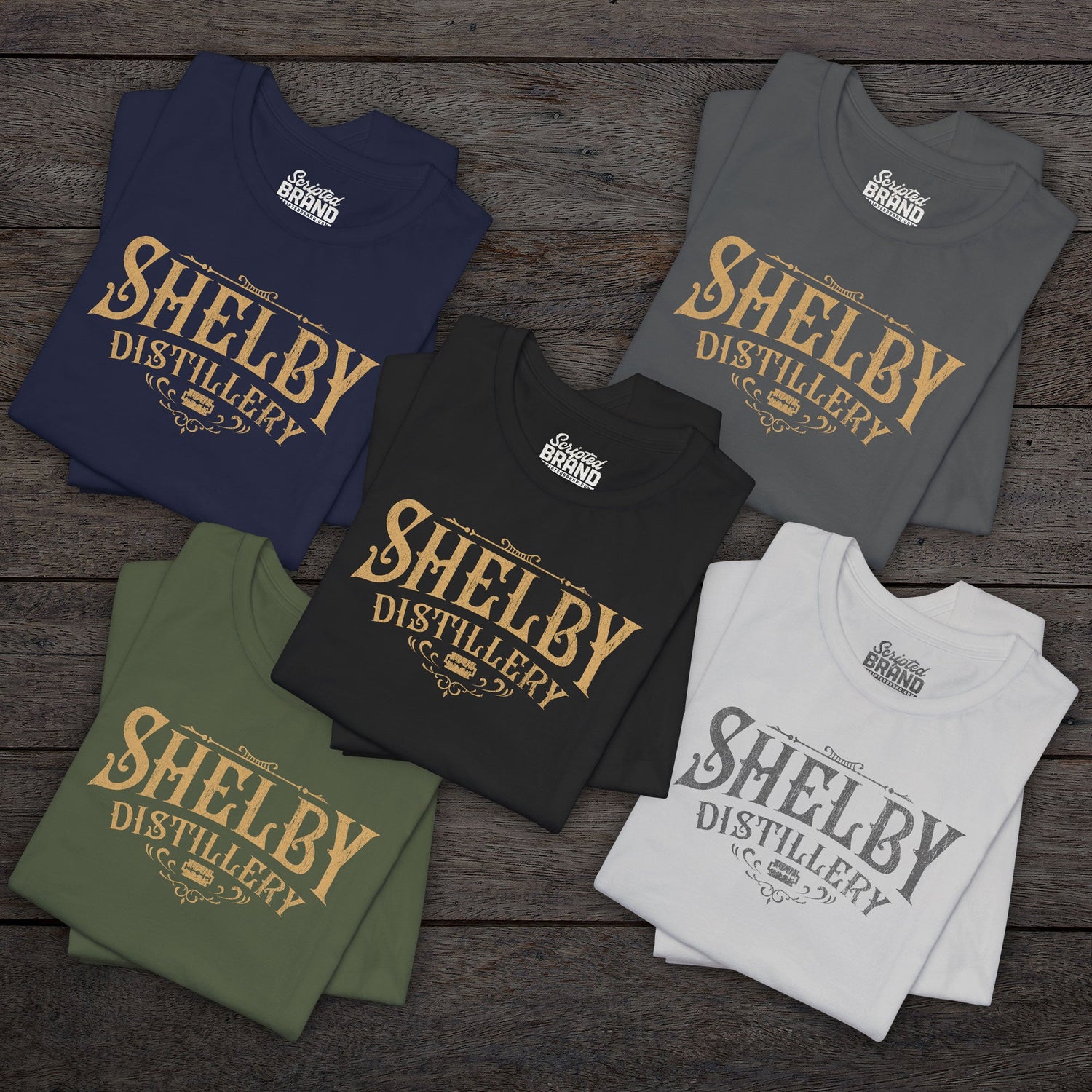 Asphalt gray colored soft short-sleeve t-shirt with the Shelby Company Limited logo from the show Peaky Blinders in a vintage distressed ink-stamped worn-in style.
