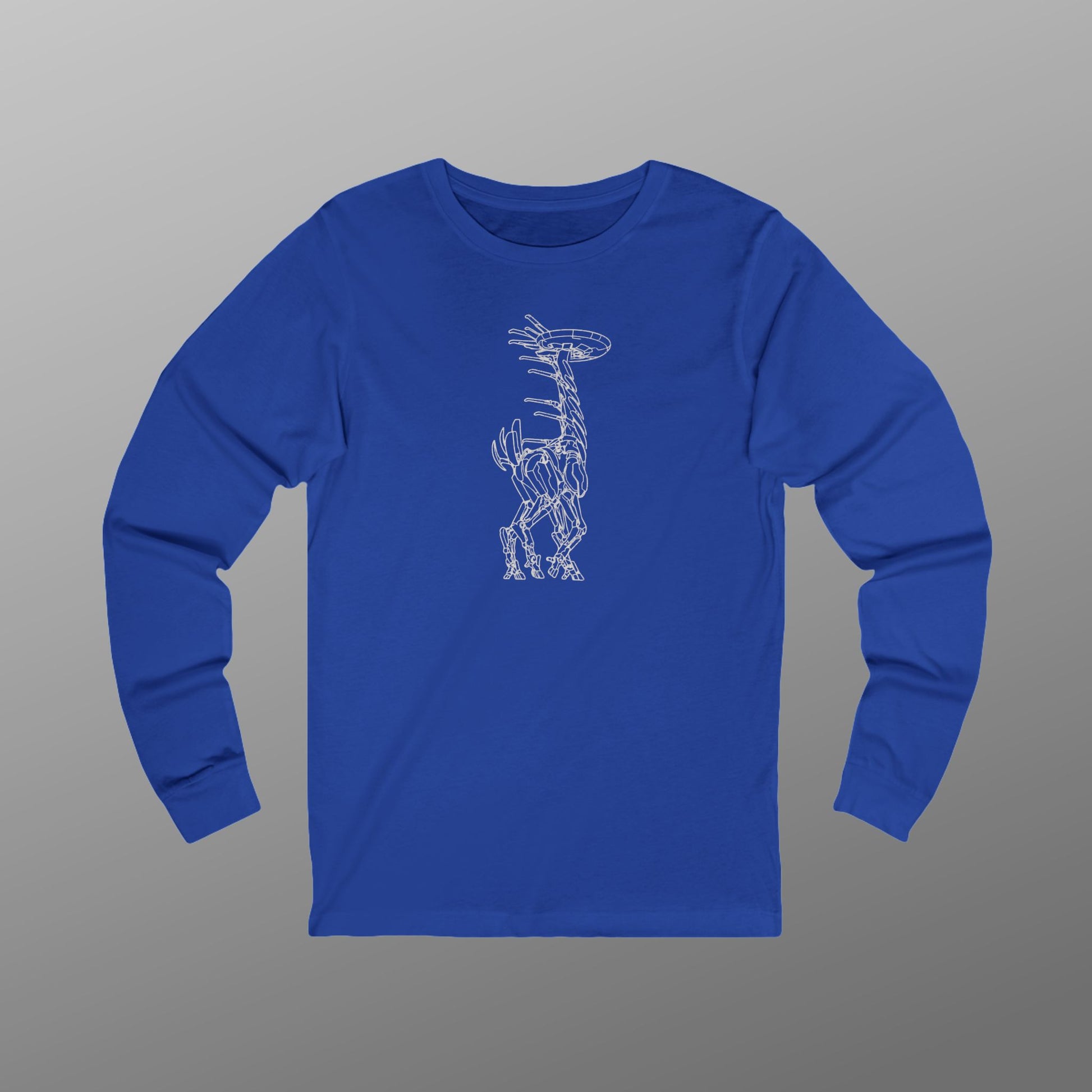 Royal blue Tallneck vintage line-art long-sleeve t-shirt inspired by Horizon Zero Dawn and Forbidden West