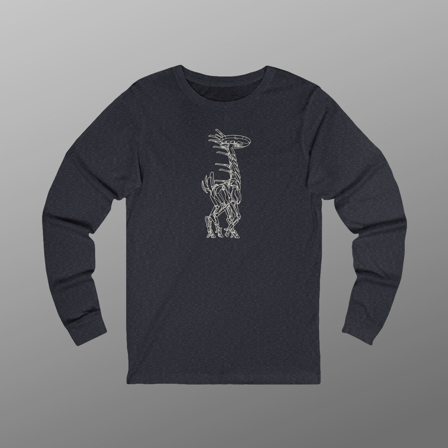 Heather Navy blue Tallneck vintage line-art long-sleeve t-shirt inspired by Horizon Zero Dawn and Forbidden West