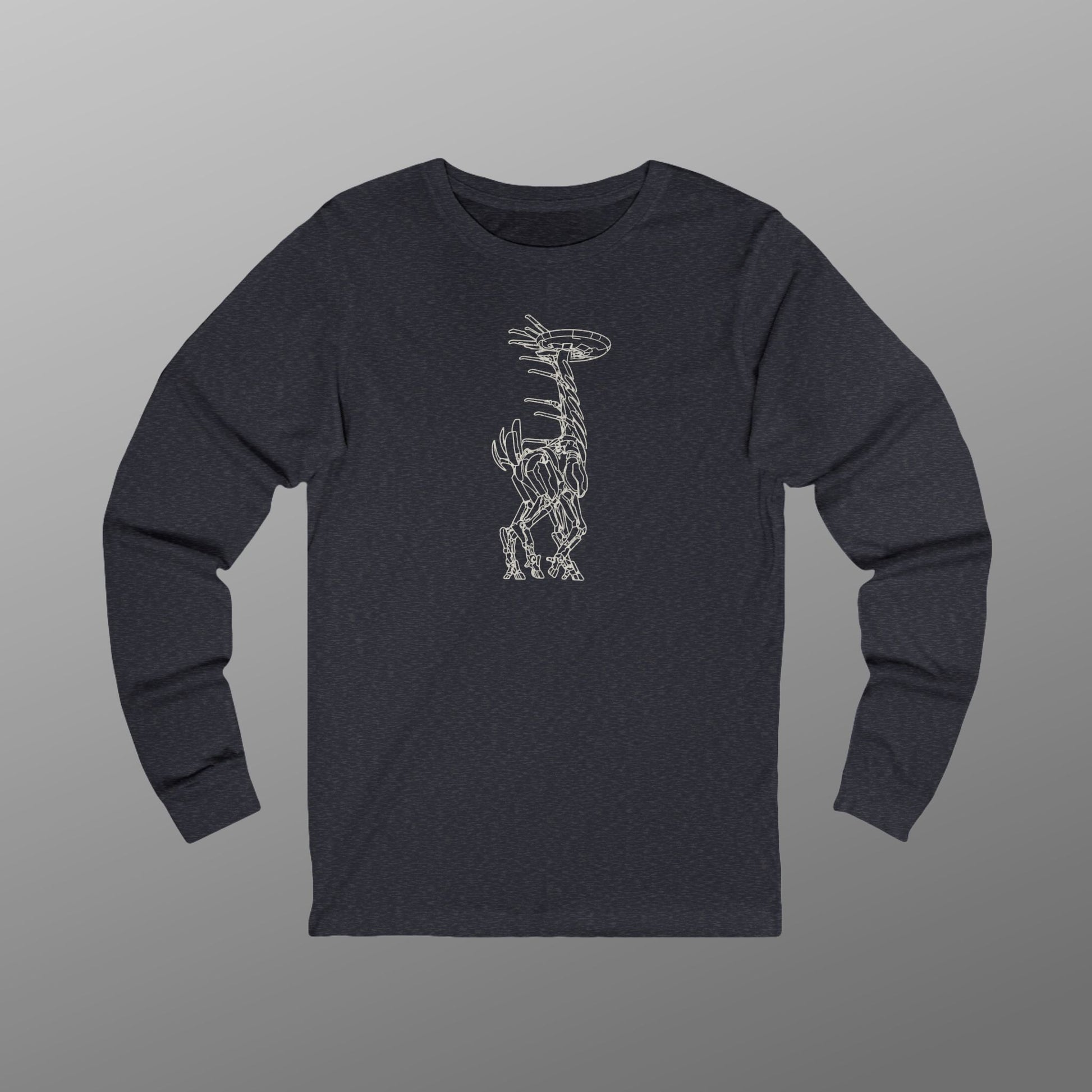 Heather Navy blue Tallneck vintage line-art long-sleeve t-shirt inspired by Horizon Zero Dawn and Forbidden West