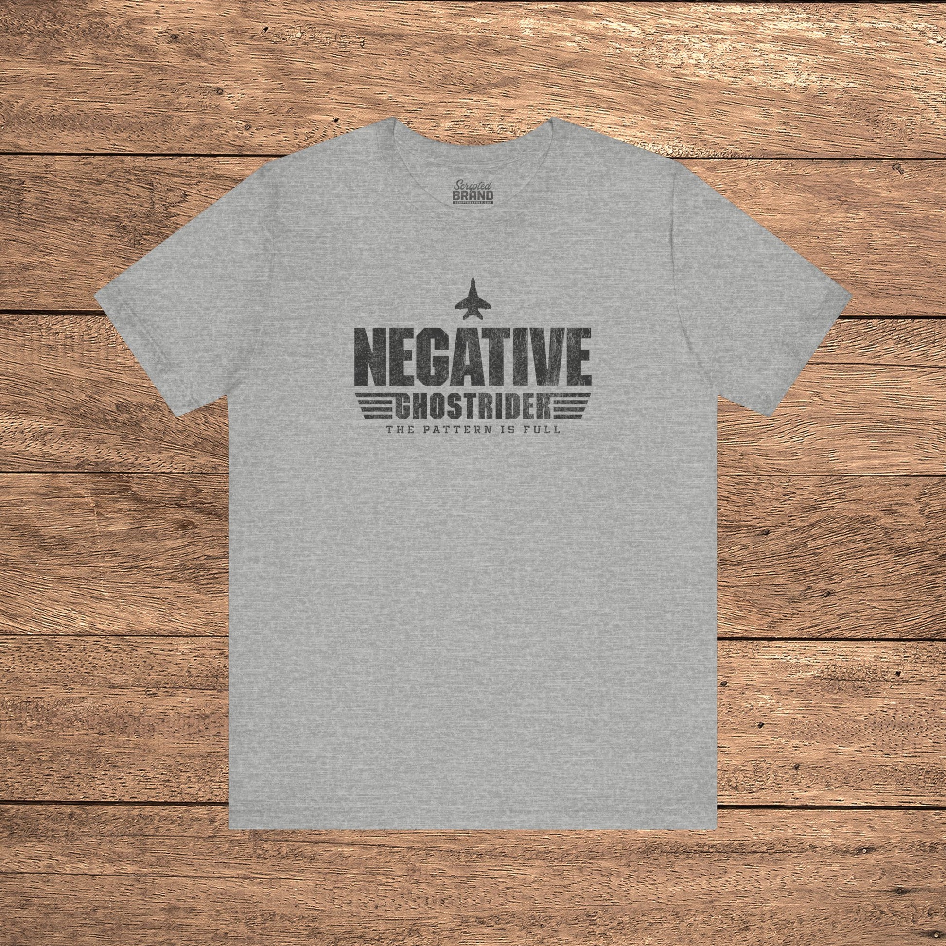 Heather gray Negative Ghostrider The Pattern Is Full vintage distressed graphic t-shirt, soft Bella+Canvas cotton aviation movie tee