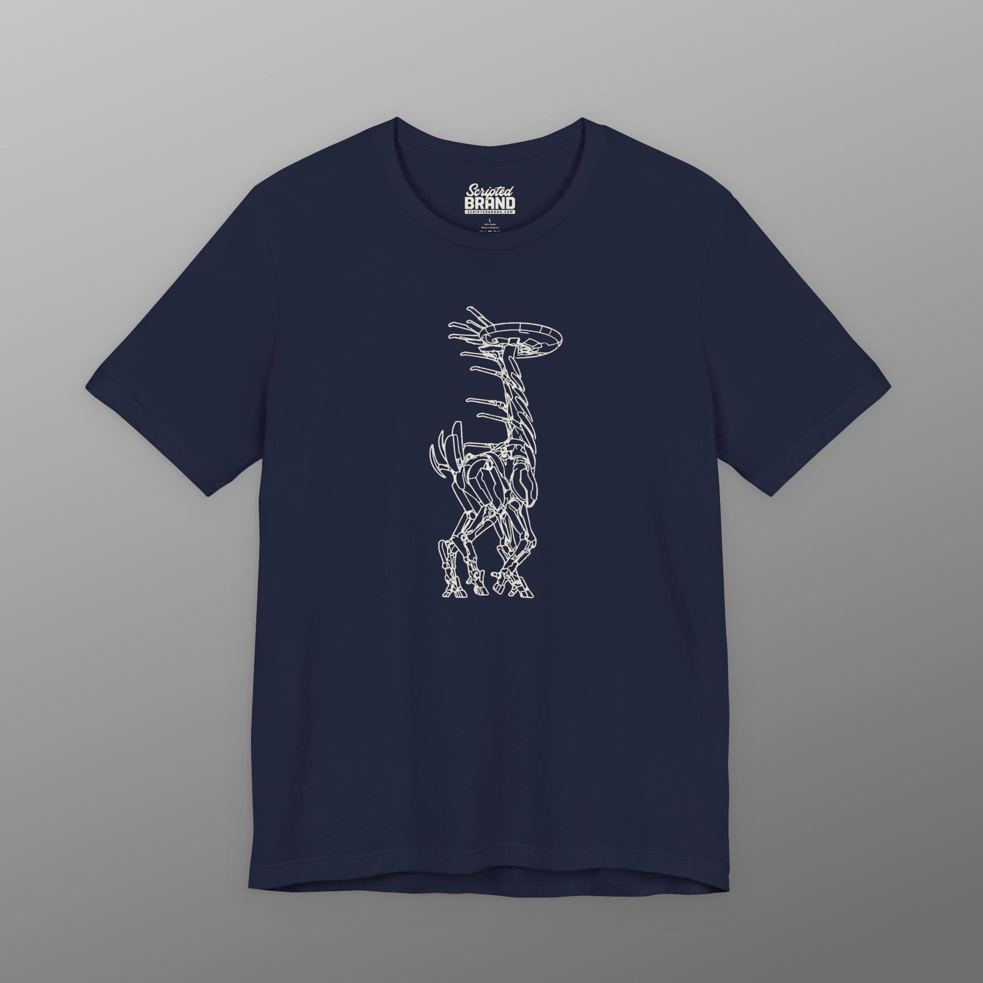 Navy blue Tallneck vintage line-art graphic t-shirt inspired by Horizon Zero Dawn and Forbidden West, soft Bella+Canvas cotton tee