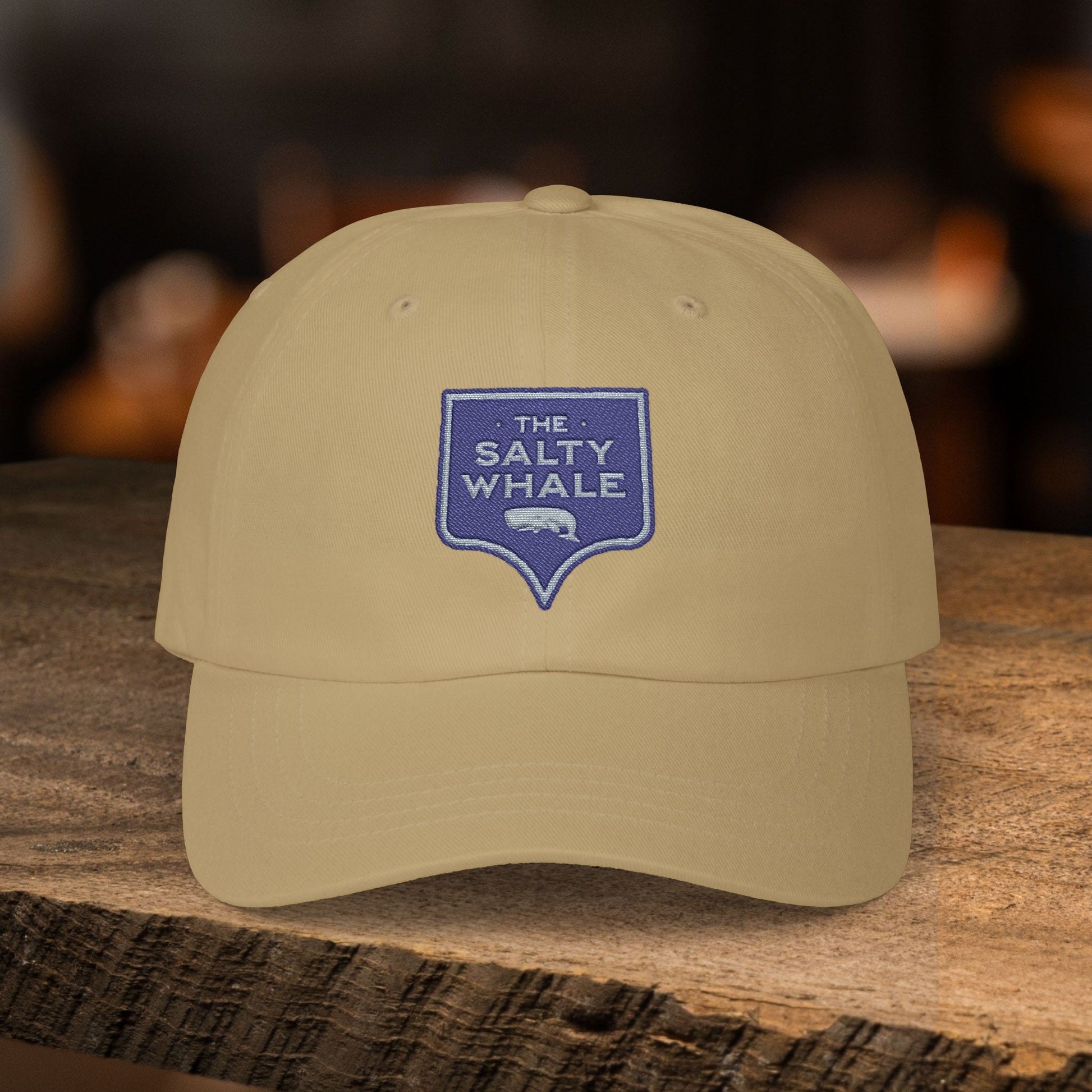 Khaki 'The Salty Whale' embroidered sign logo dad cap inspired by Widow's Bay Apple TV series, 100% cotton baseball hat