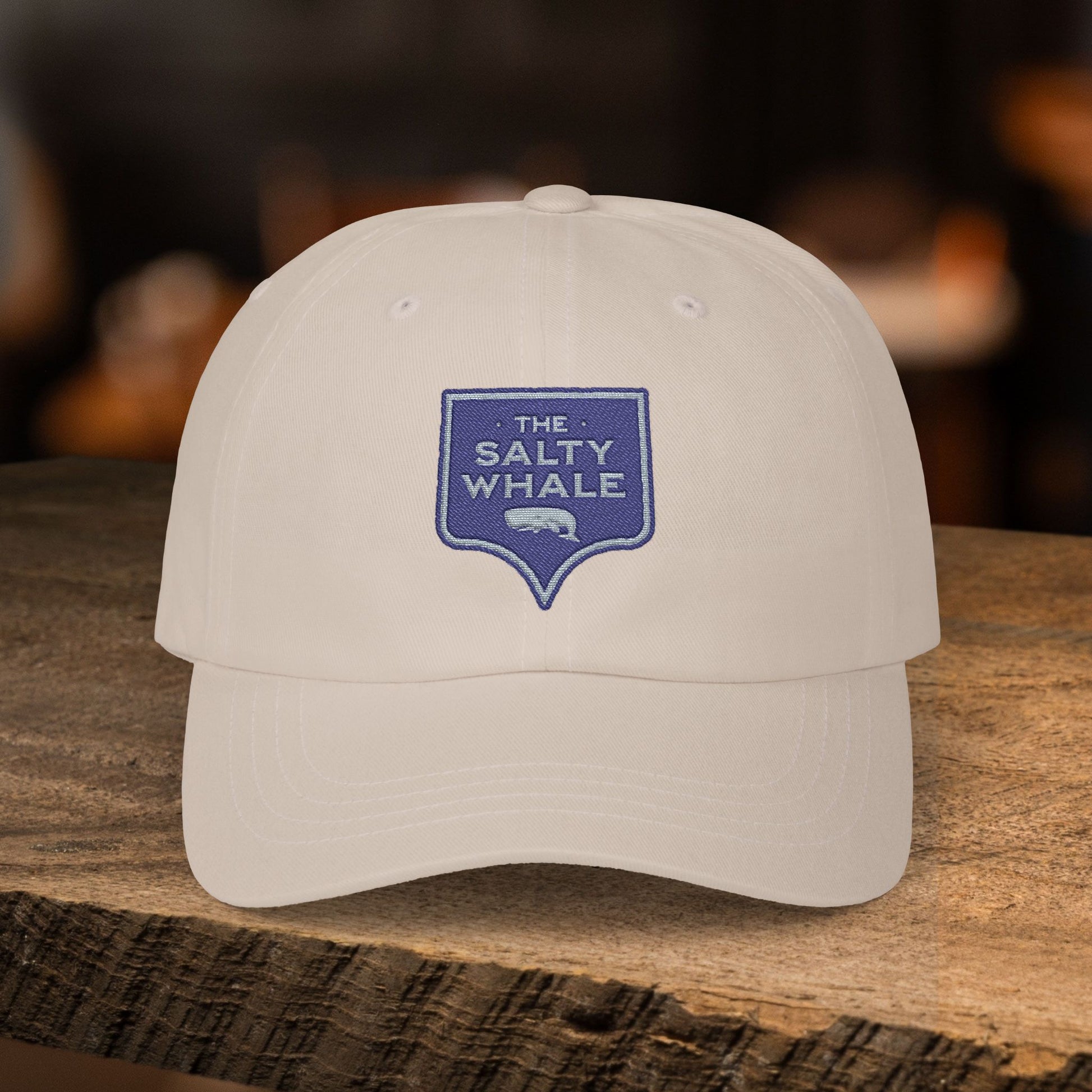 Stone 'The Salty Whale' embroidered sign logo dad cap inspired by Widow's Bay Apple TV series, 100% cotton baseball hat