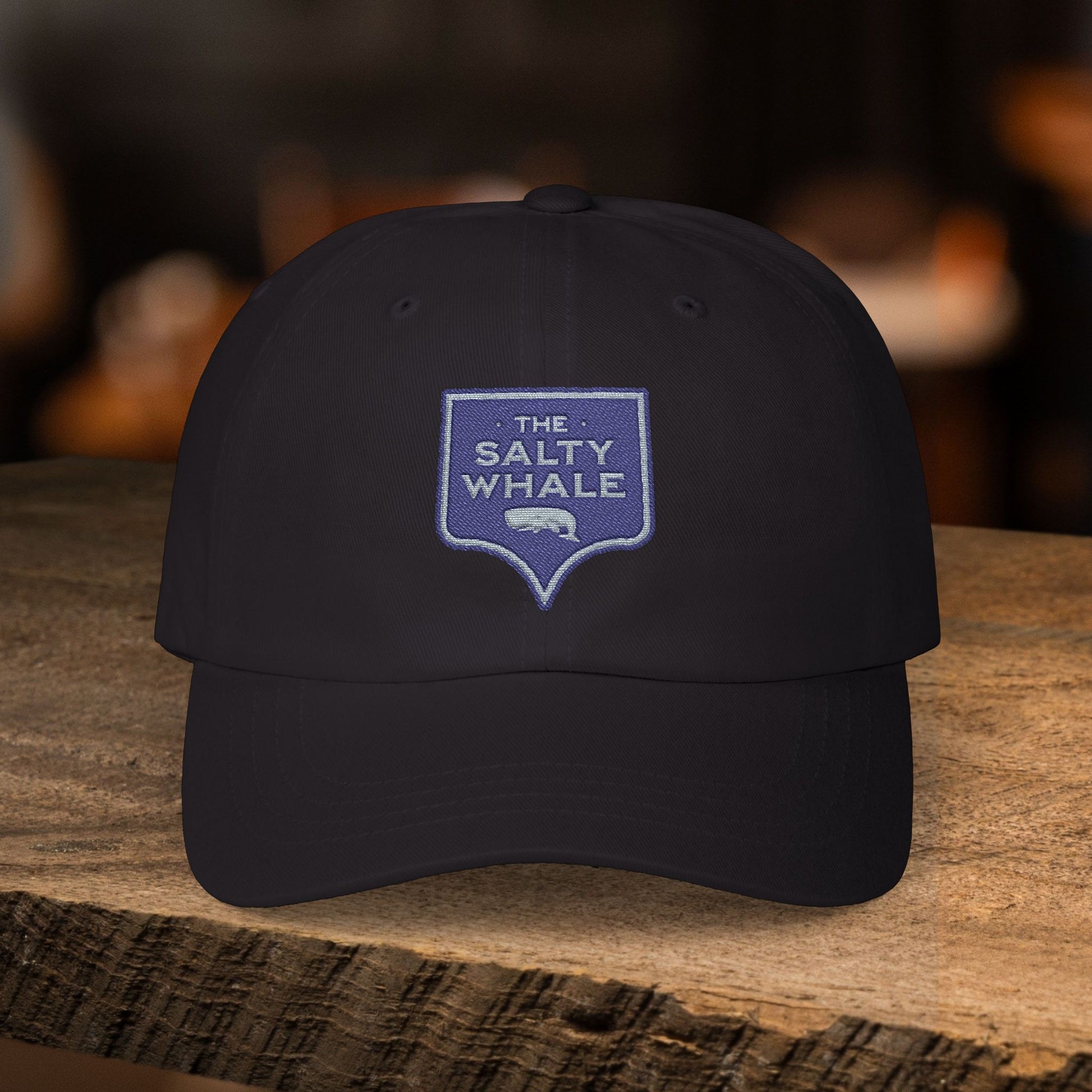 Black 'The Salty Whale' embroidered sign logo dad cap inspired by Widow's Bay Apple TV series, 100% cotton baseball hat