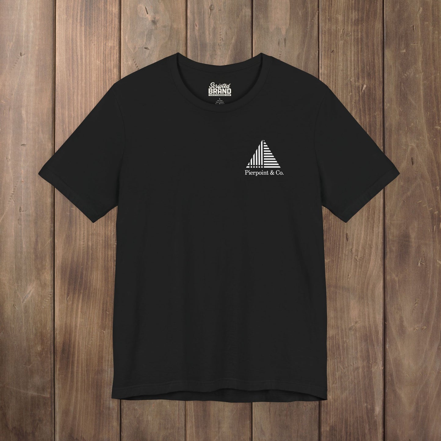 Black Pierpoint & Co. corner logo t-shirt inspired by HBO Industry TV series, soft Bella+Canvas cotton investment bank fan tee