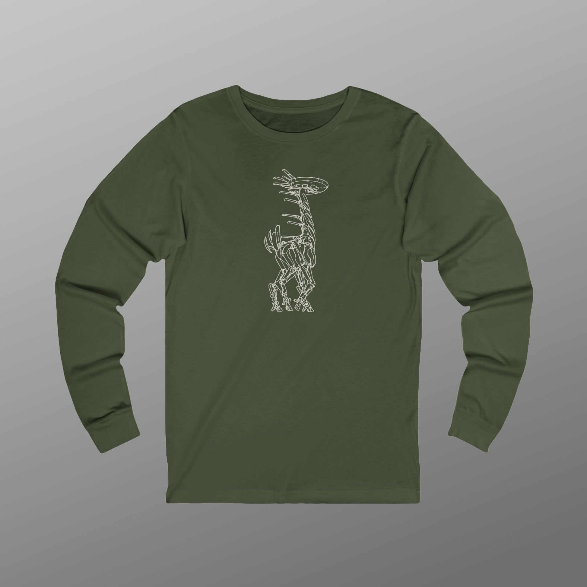 Military green Tallneck vintage line-art long-sleeve t-shirt inspired by Horizon Zero Dawn and Forbidden West