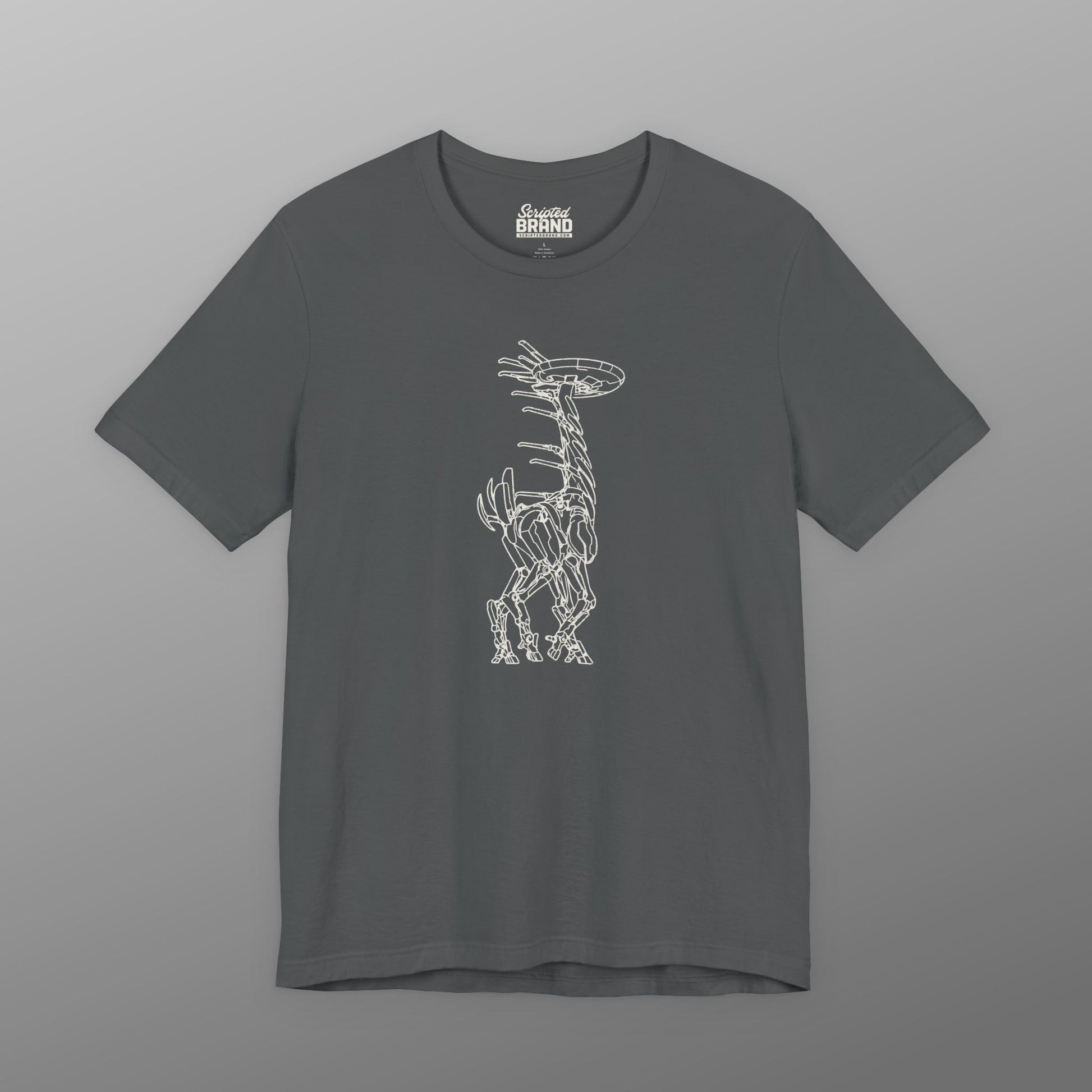 Asphalt gray Tallneck vintage line-art graphic t-shirt inspired by Horizon Zero Dawn and Forbidden West, soft Bella+Canvas cotton tee