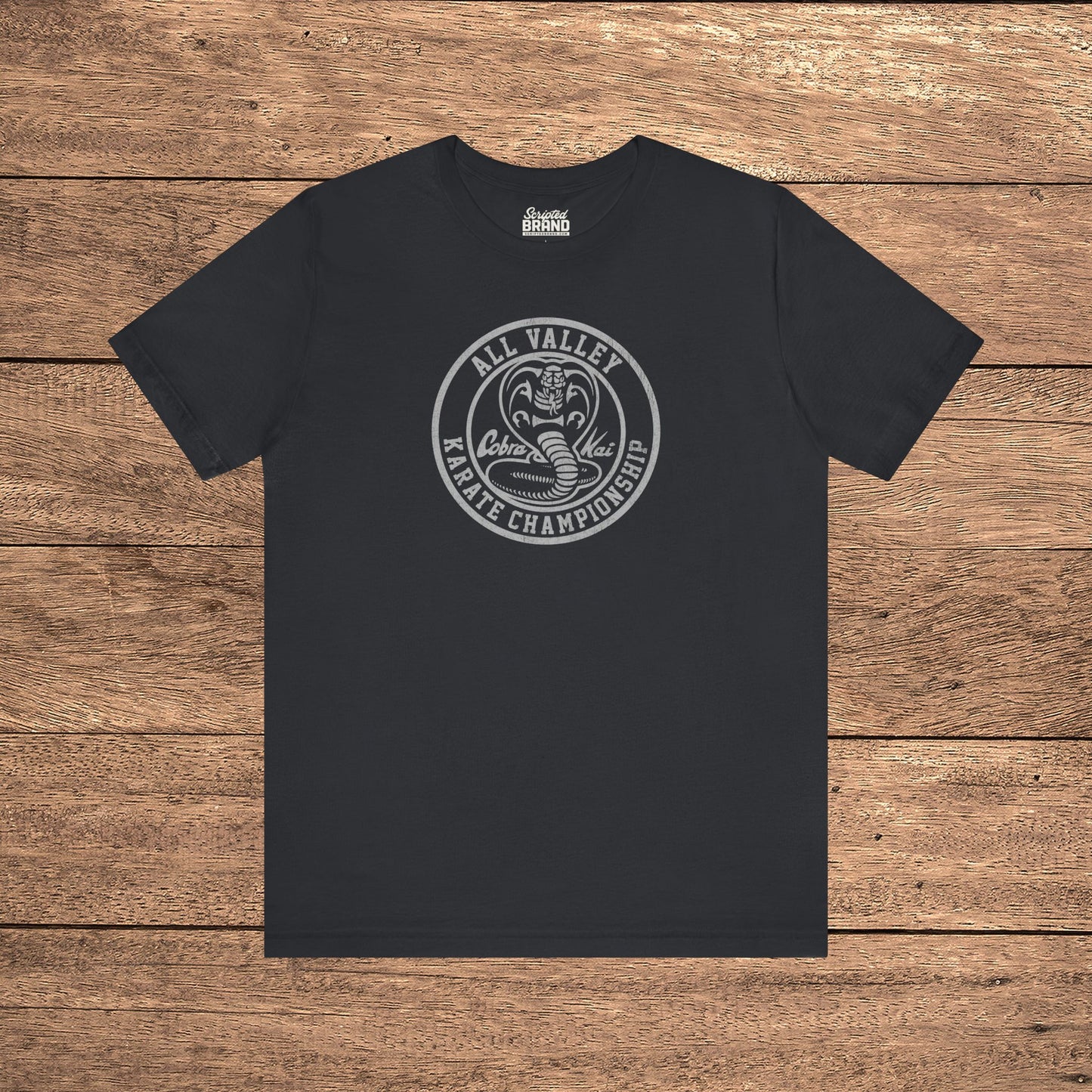Black Cobra Kai All Valley Karate Championship vintage distressed graphic t-shirt, soft Bella+Canvas cotton Karate Kid tee