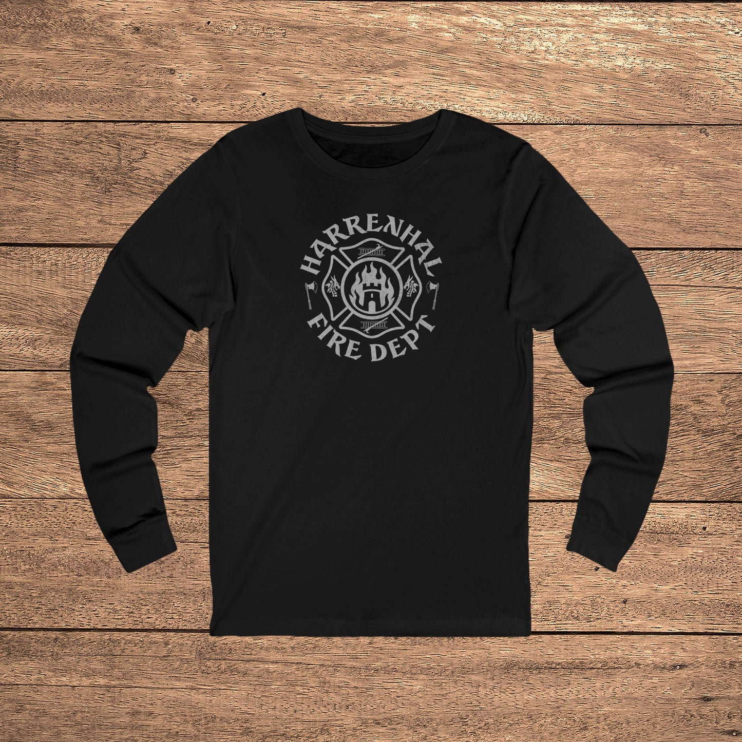 Black Harrenhal Fire Department vintage distressed graphic long-sleeve t-shirt, Bella+Canvas cotton Game of Thrones inspired tee