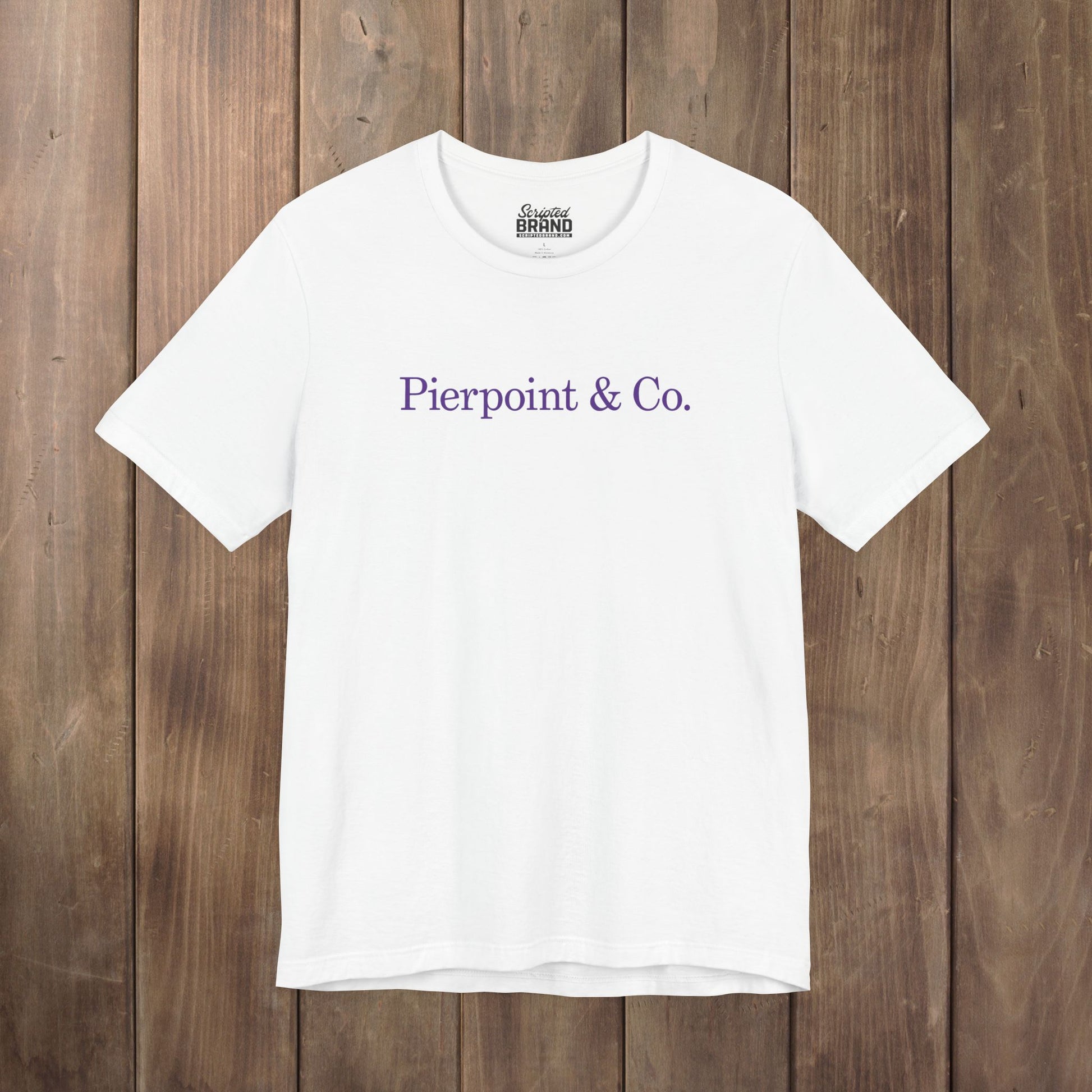 White Pierpoint & Co. logo t-shirt inspired by HBO Industry TV series, soft Bella+Canvas cotton investment bank fan tee