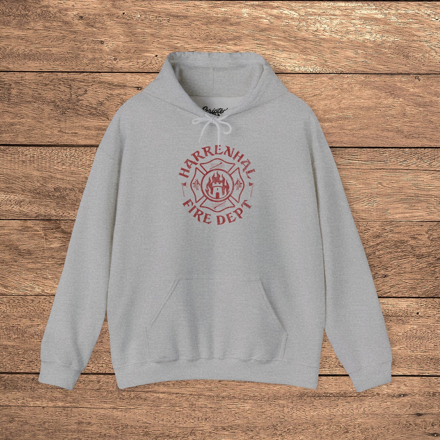 Heather Gray Harrenhal Fire Department vintage distressed graphic hoodie, heavy pullover sweatshirt inspired by Game of Thrones