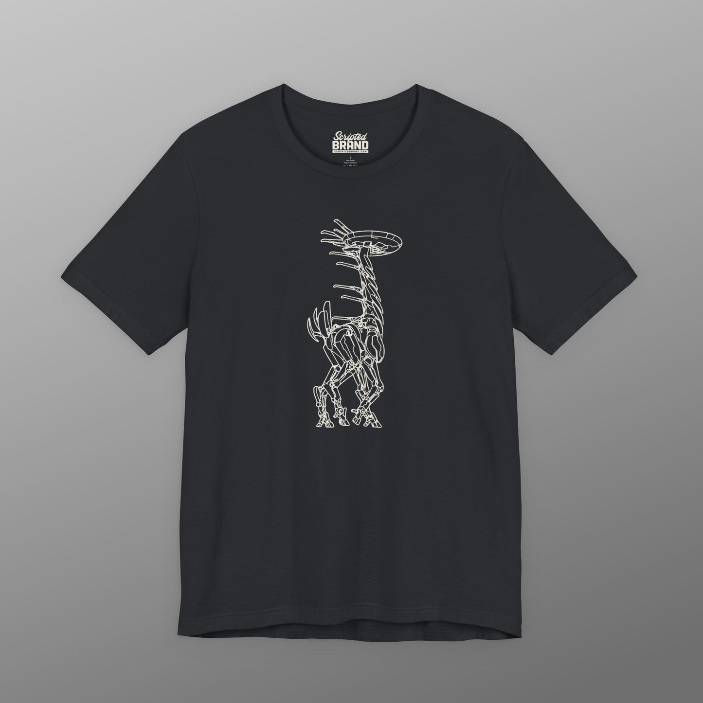 Vintage black Tallneck vintage line-art graphic t-shirt inspired by Horizon Zero Dawn and Forbidden West, soft Bella+Canvas cotton tee