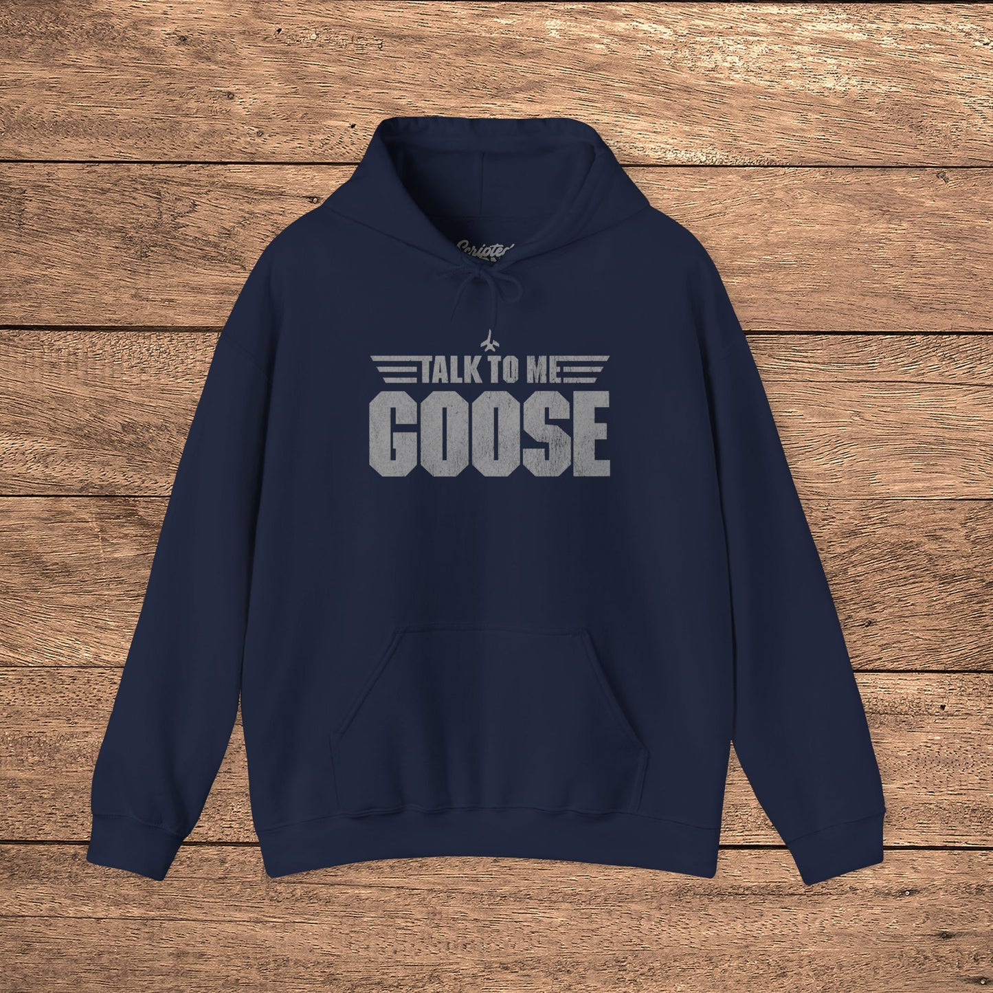 Navy blue Talk to Me Goose vintage distressed graphic hoodie inspired by Top Gun, heavy blend cotton sweatshirt