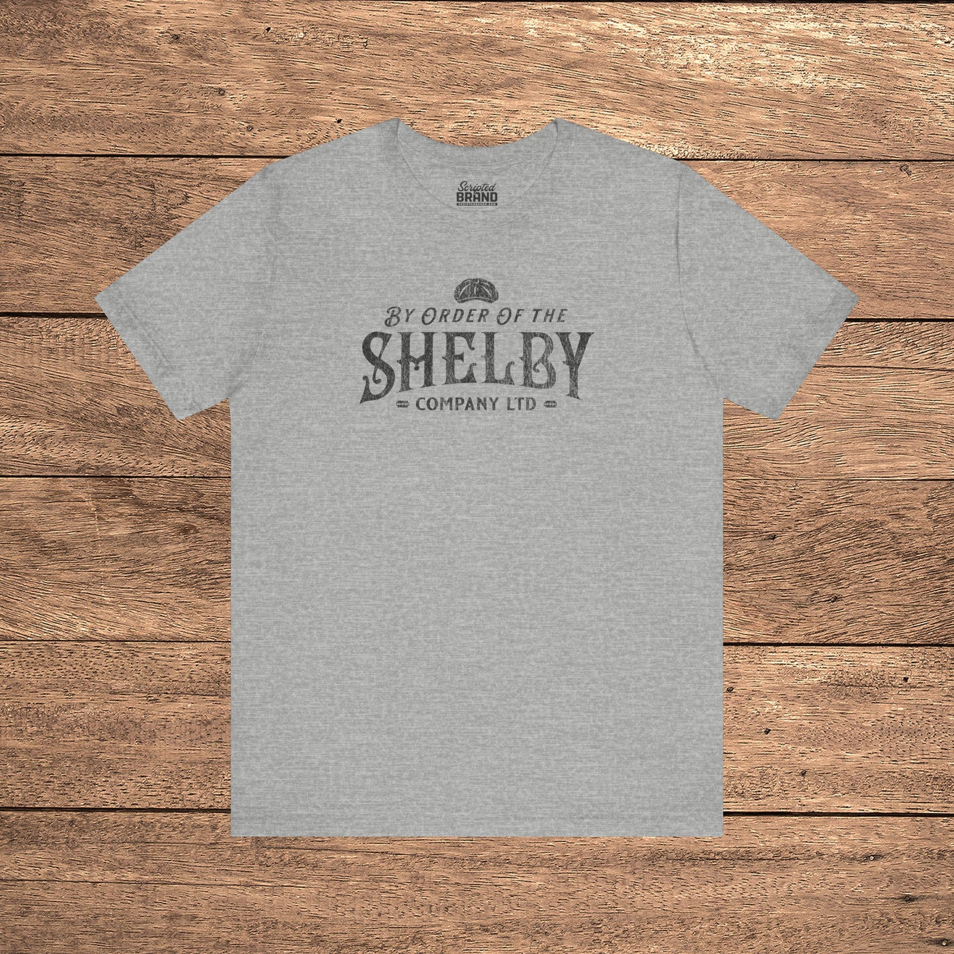 Heather grey Bella+Canvas 3001 t-shirt featuring a Shelby Company Limited logo graphic from Peaky Blinders.