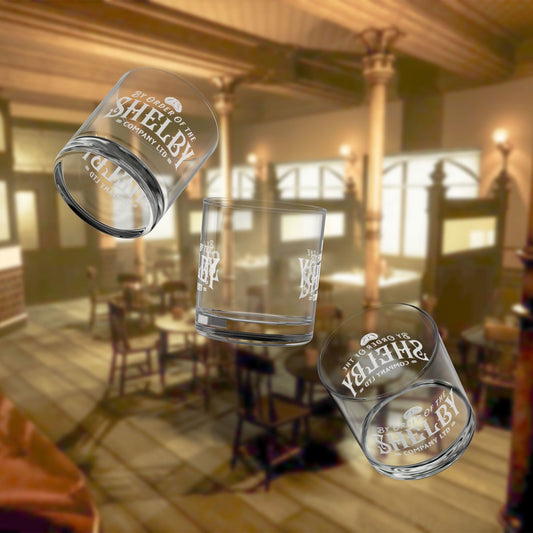 floating 10 ounce Rocks Glasses with Shelby Company LTD logo from Peaky Blinders printed on both sides