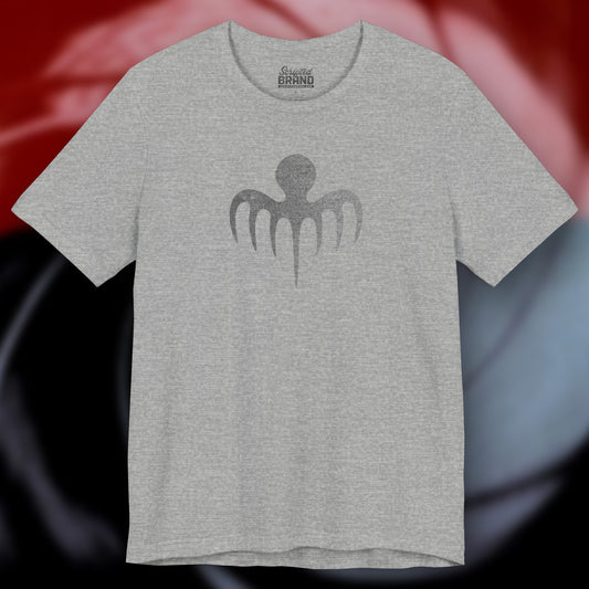 Heather gray t-shirt with a vintage distressed logo of the fictional James Bond criminal organization SPECTRE.