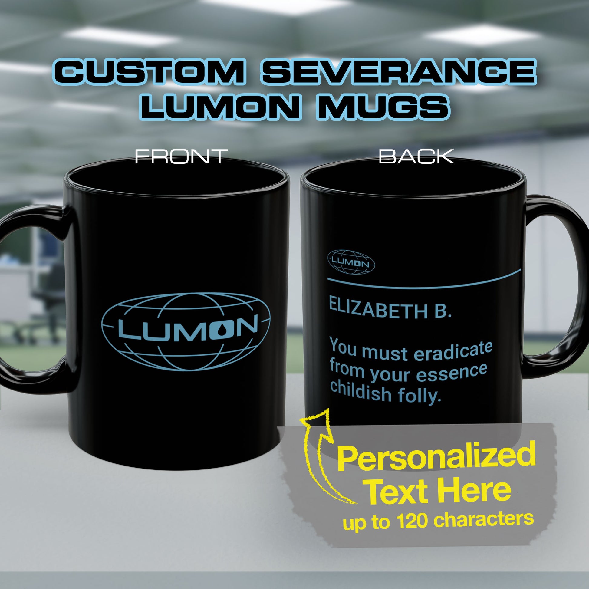 Severance Lumon Personalized Customizable Black Mug  ScriptedBrand