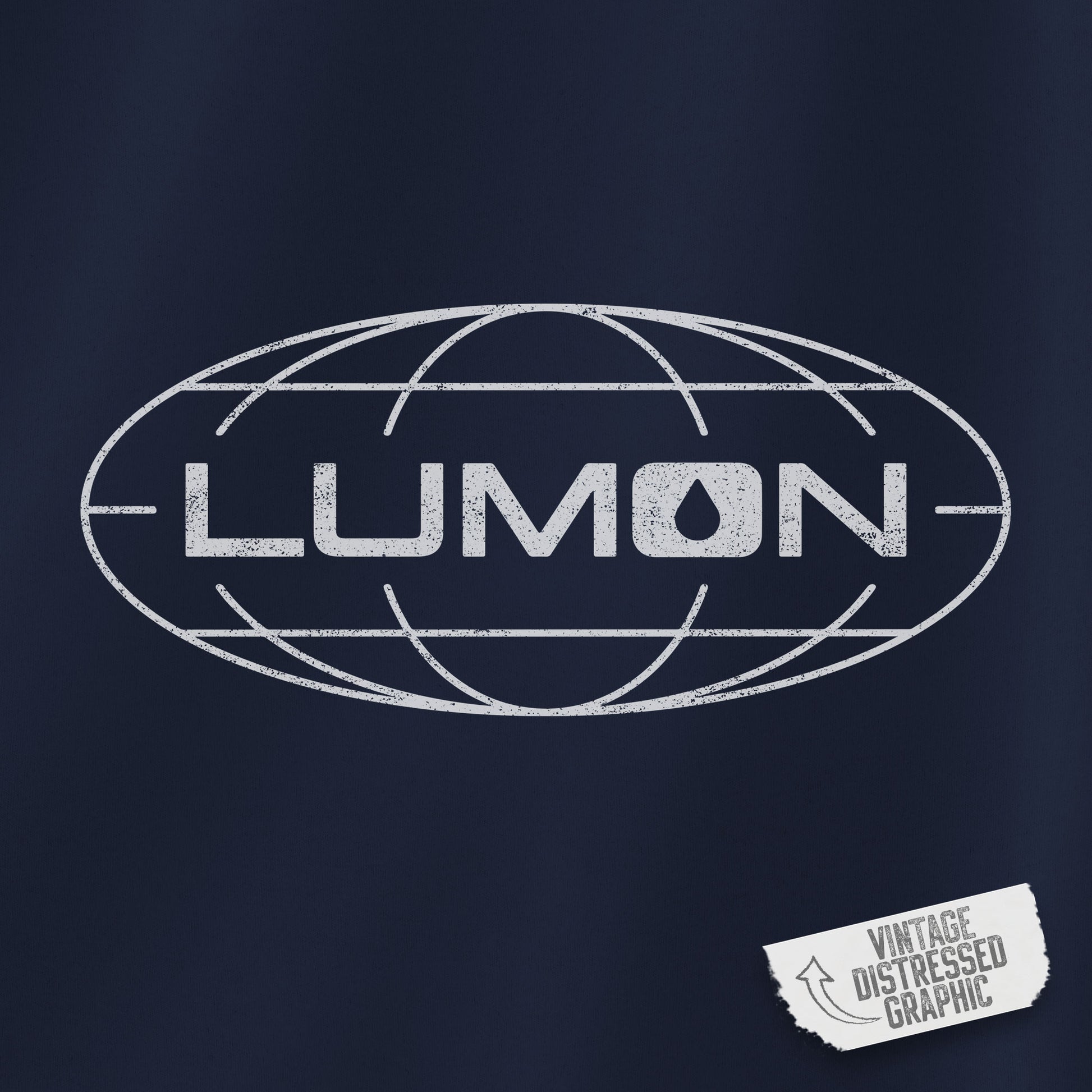 Closeup view of a Navy blue colored Soft Unisex Heavy Blend Hooded Sweatshirt featuring the fictional Lumon Industries logo from the Apple TV show Severance.