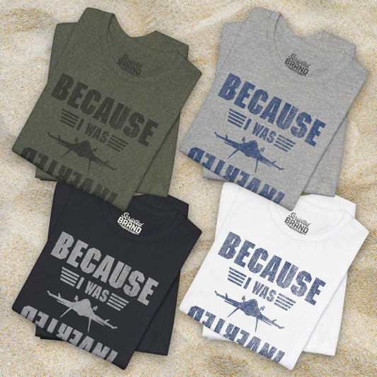 Four folded Because I Was Inverted vintage distressed graphic t-shirts inspired by Top Gun, soft Bella+Canvas cotton aviation movie tee
