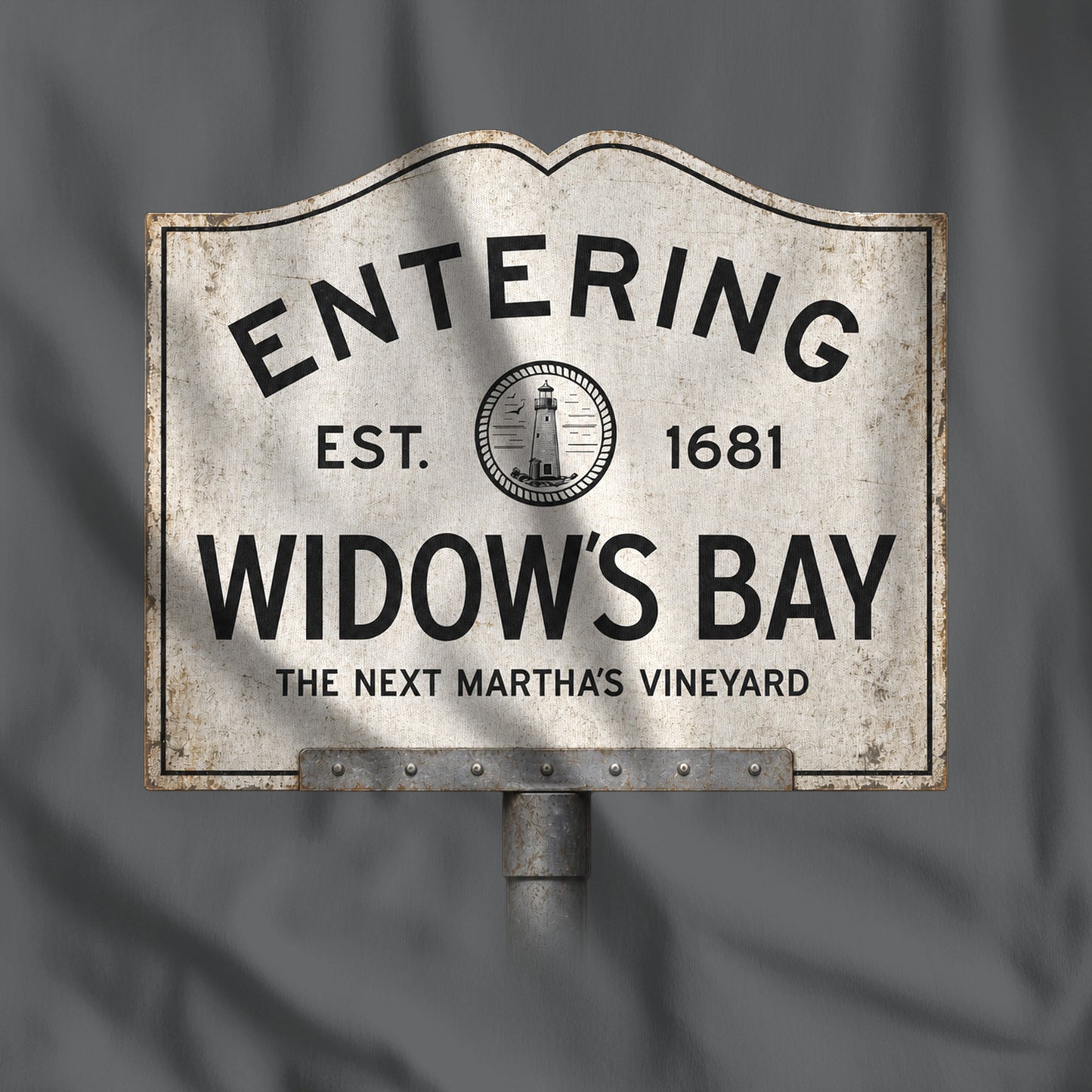 'Entering Widow's Bay' vintage town sign t-shirt inspired by Apple TV series, soft Bella+Canvas cotton New England tee