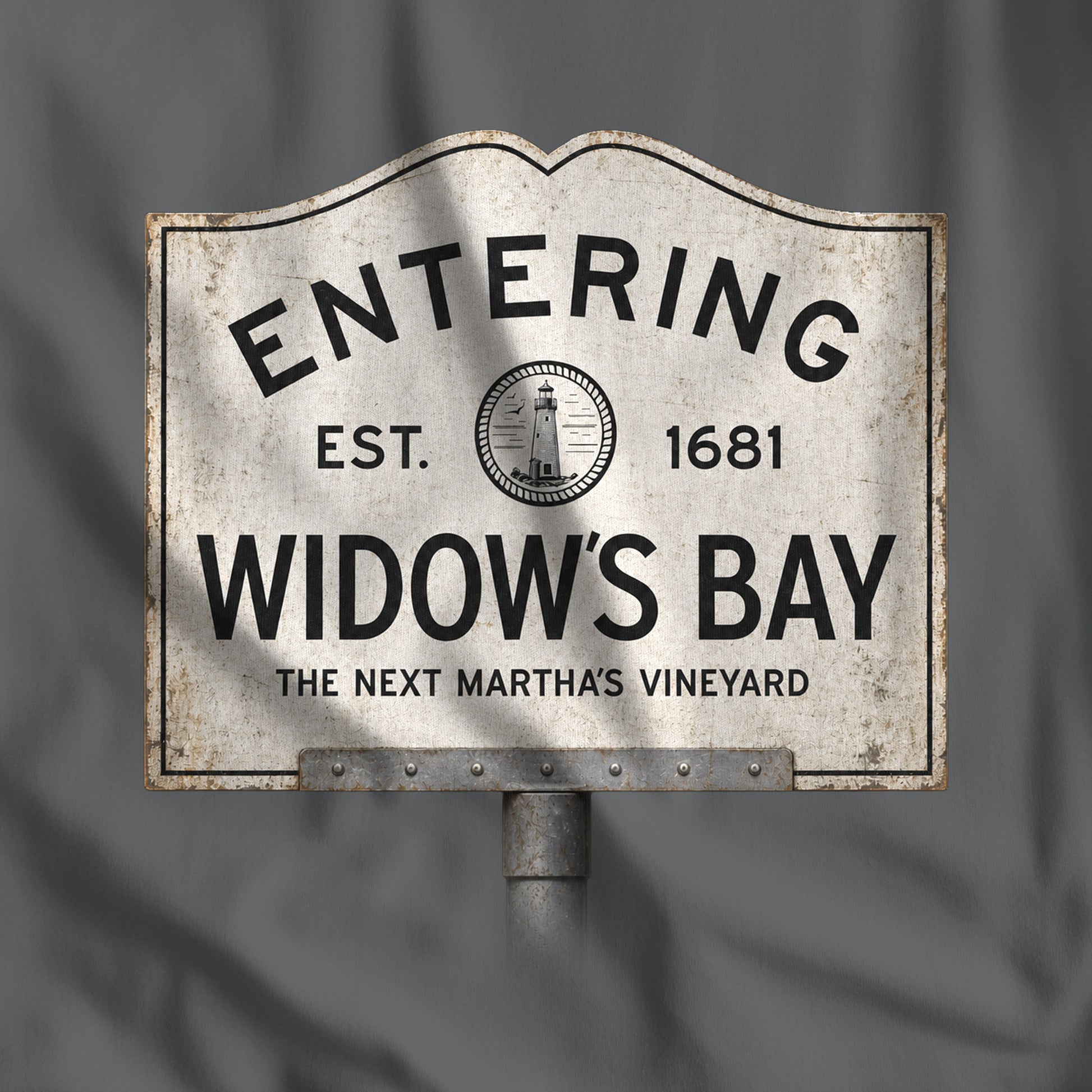 'Entering Widow's Bay' vintage town sign t-shirt inspired by Apple TV series, soft Bella+Canvas cotton New England tee