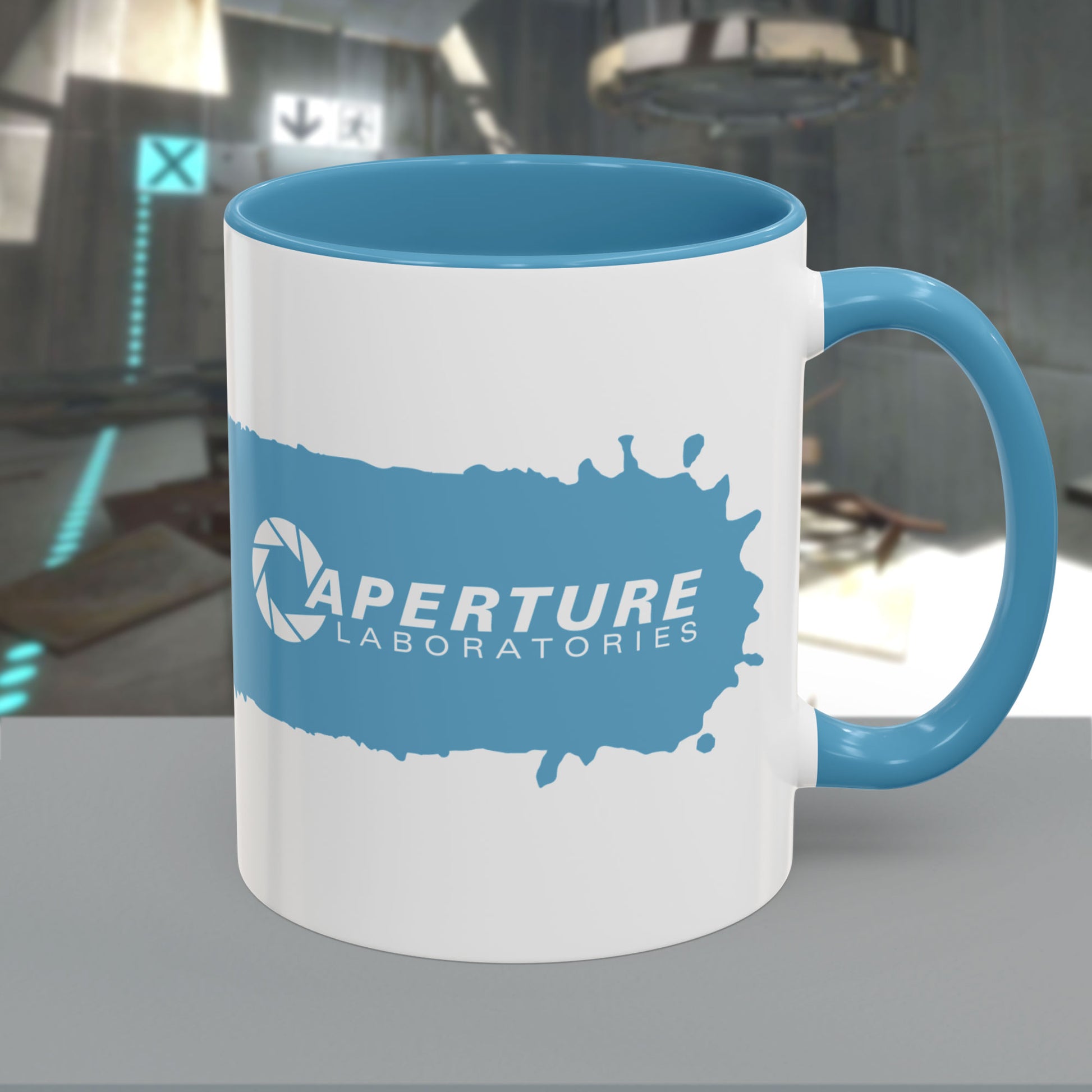 Portal 2 Aperture Laboratories blue Repulsion Gel accent mug with blue handle, glossy ceramic, 11oz or 15oz.