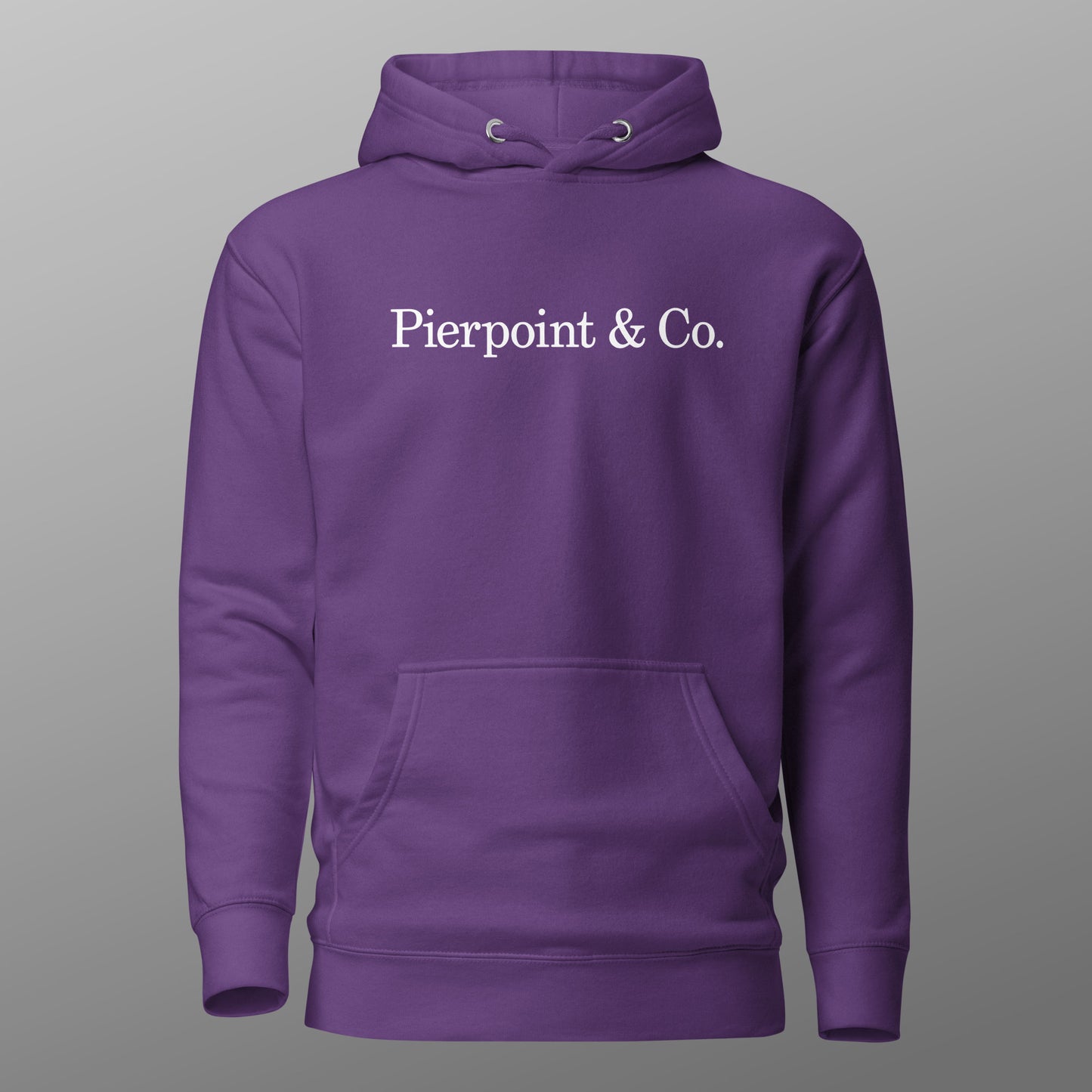 Purple Pierpoint & Co. logo premium pullover hoodie inspired by HBO Industry TV series, unisex cotton blend sweatshirt