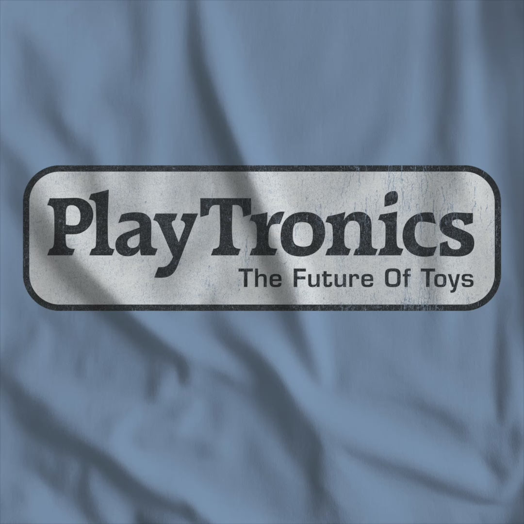 Video of PlayTronics Sneakers movie logo t-shirt on Bella+Canvas 3001, vintage distressed print