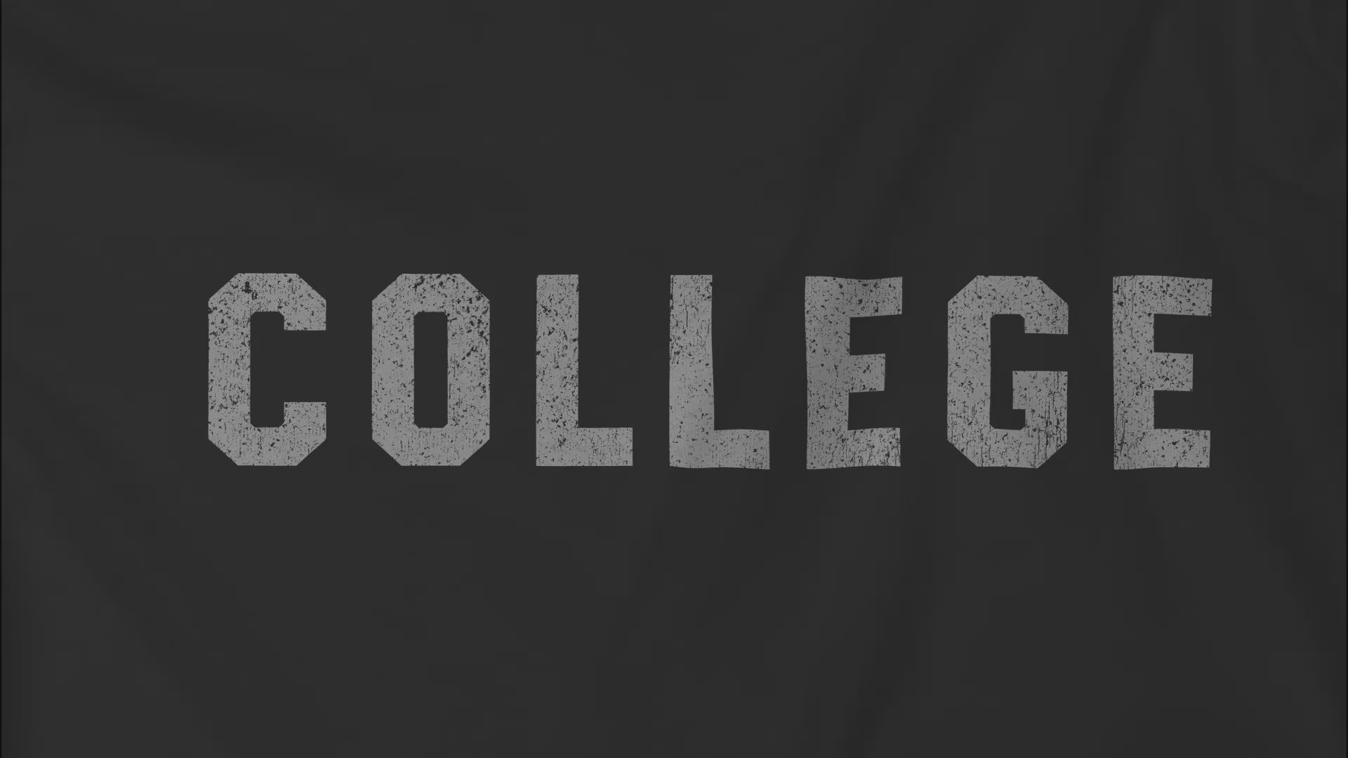 Video of black t-shirt with the 'COLLEGE' graphic John Belushi wore in the movie Animal House.