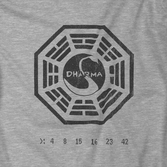 Video of long sleeve t-shirts with distressed Dharma Initiative Swan Station logo and hatch numbers from LOST