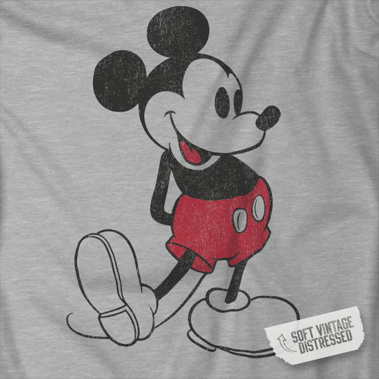 Video of ringer tee with distressed Mickey Mouse graphic, Outsiders Two-Bit inspired, sleeves can be cut off