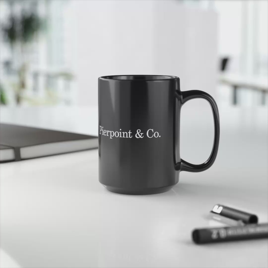 Video of Black mug with 'Pierpoint & Co' text on a kitchen counter