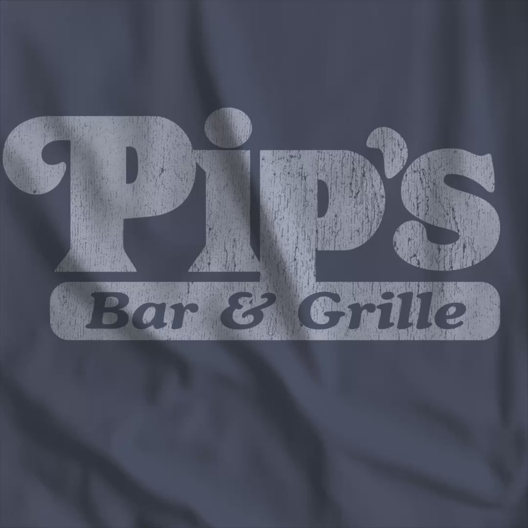 Video of midnight blue vintage-style Pip’s Bar and Grill t-shirt from TV show Severance on Comfort Colors 1717 tee.