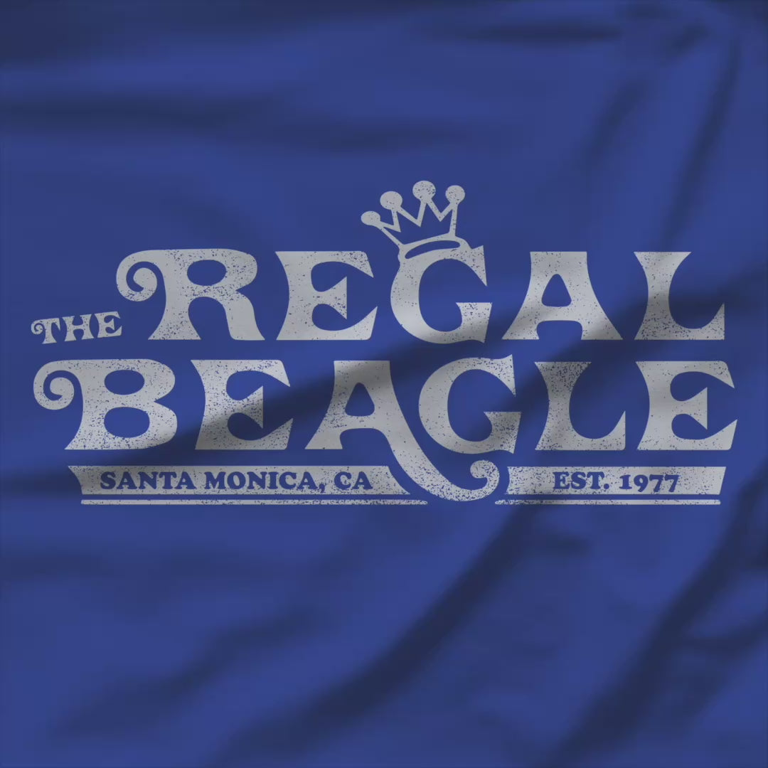 Video of womens boyfriend tee with vintage distressed Regal Beagle Three's Company logo