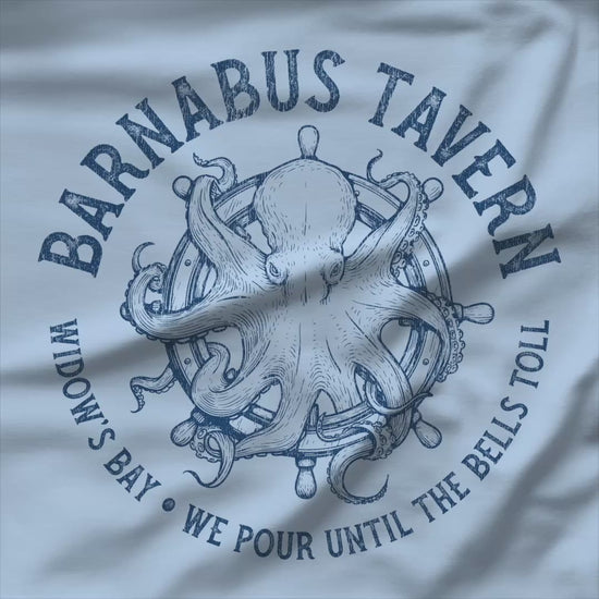 Video of crewneck sweatshirt with vintage Barnabus Tavern graphic from Widow's Bay TV show octopus design