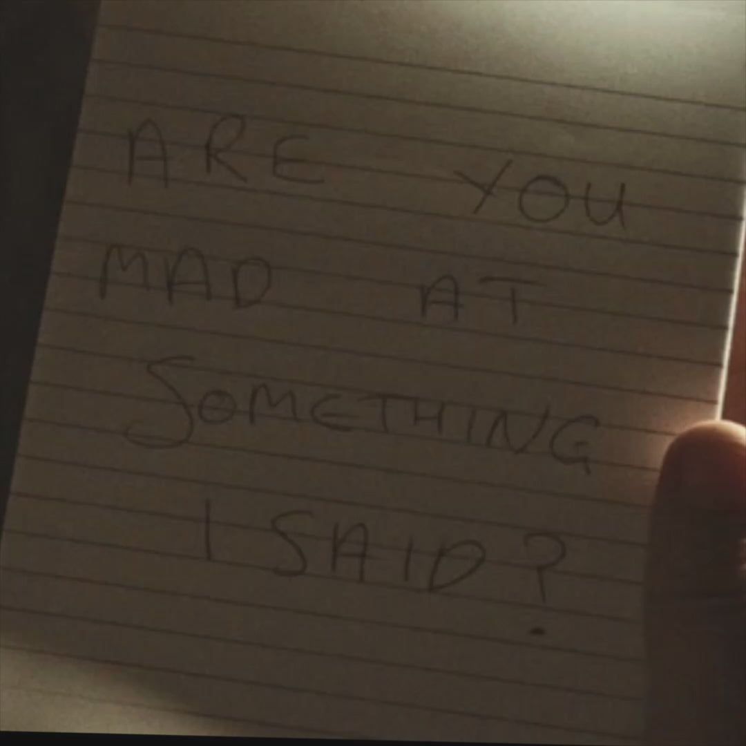 Video of t-shirt with handwritten Patricia note from Widow's Bay reading "Are You Mad At Something I Said?"