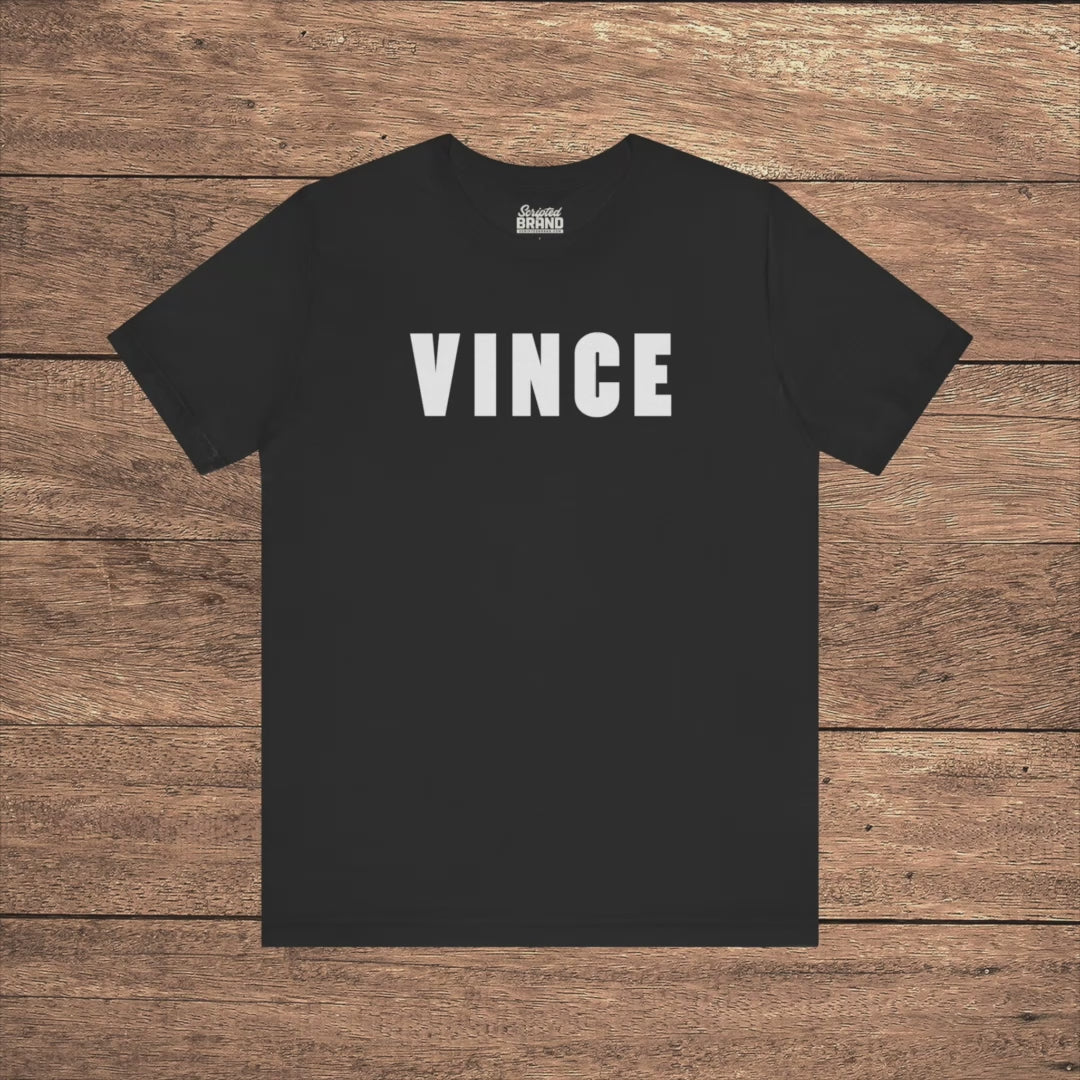 Video of VINCE graphic t-shirt inspired by Tom Cruise in The Color of Money, soft Bella+Canvas cotton 80s movie tee