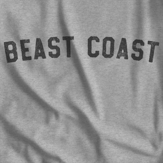 Video of Heather Grey t-shirt with vintage BEAST COAST text inspired by Mac from It’s Always Sunny in Philadelphia.
