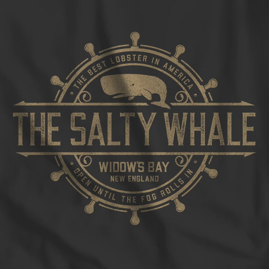 Video of The Salty Whale vintage distressed pub logo t-shirt inspired by Widow's Bay Apple TV series, soft Bella+Canvas cotton tee