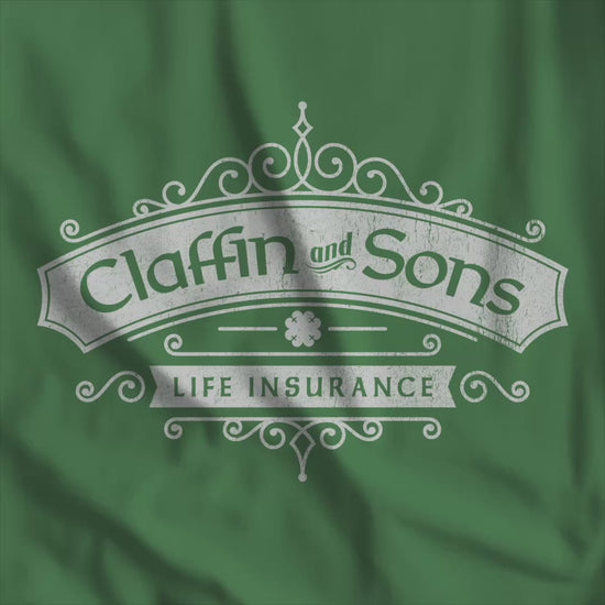 Video of Green tee with vintage distressed Claffin and Sons Life Insurance, Bad Sisters TV show graphic