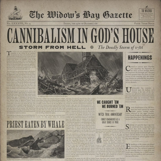 Video of of Vintage 1786 newspaper front page poster The Widow's Bay Gazette, easter eggs, inspired by Apple TV series, matte giclée wall art print