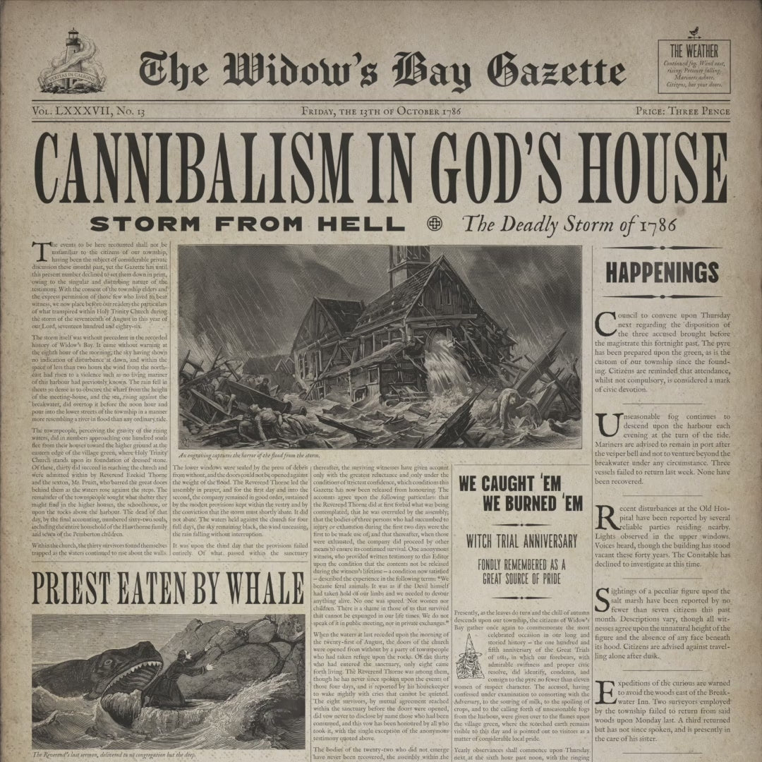 Video of of Vintage 1786 newspaper front page poster The Widow's Bay Gazette, easter eggs, inspired by Apple TV series, matte giclée wall art print