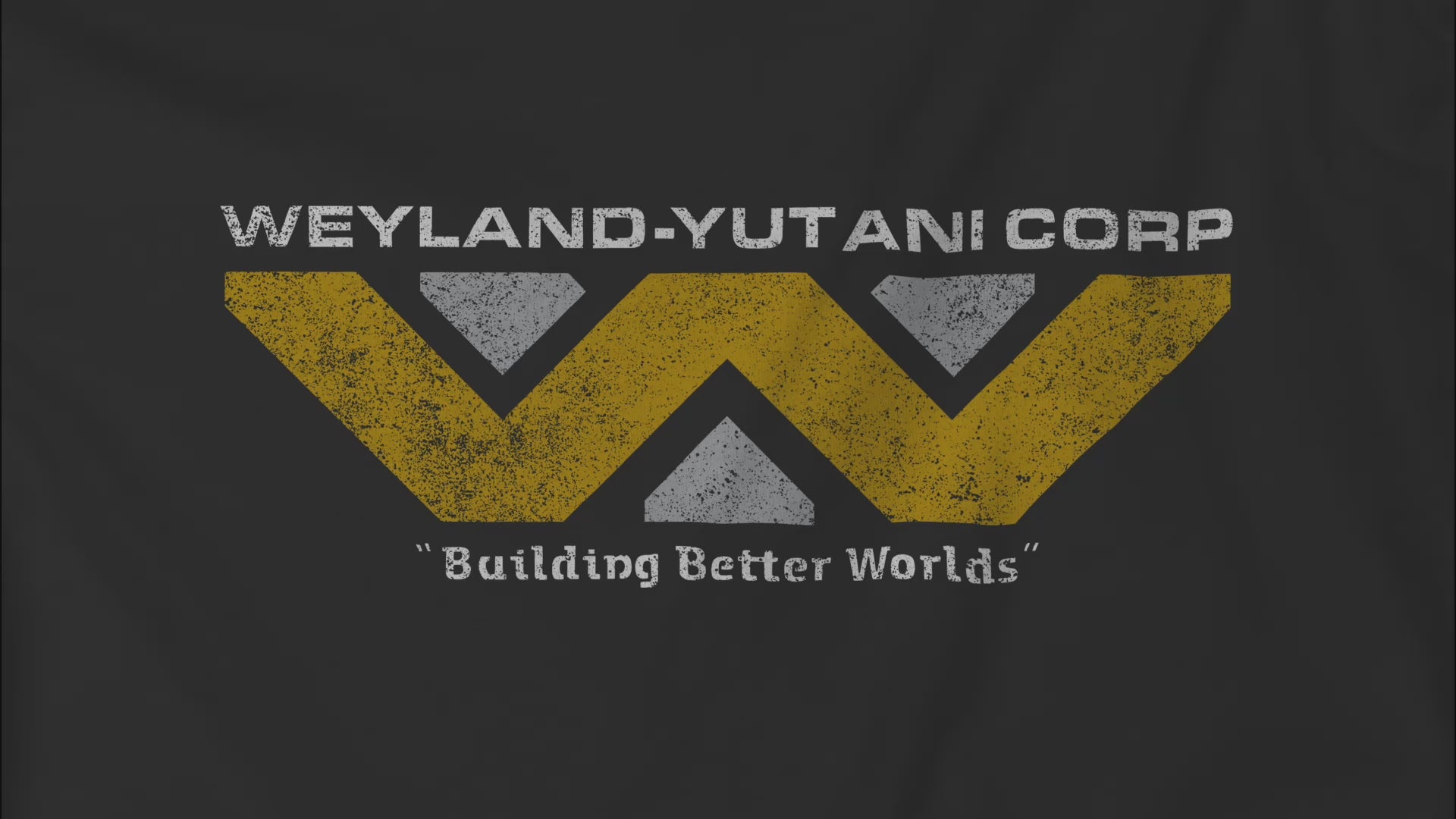 Video of soft unisex Bella-Canvas 3501 long-sleeve t-shirts featuring the fictional Weyland-Yutani logo from the movie Alien and Aliens franchise in a vintage distressed style, sold by ScriptedBrand.