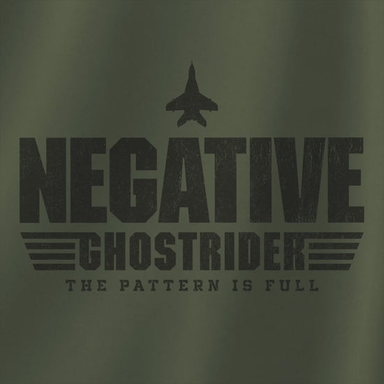 Video of sweatshirt with distressed “Negative Ghostrider, The Pattern Is Full” design inspired by Top Gun.