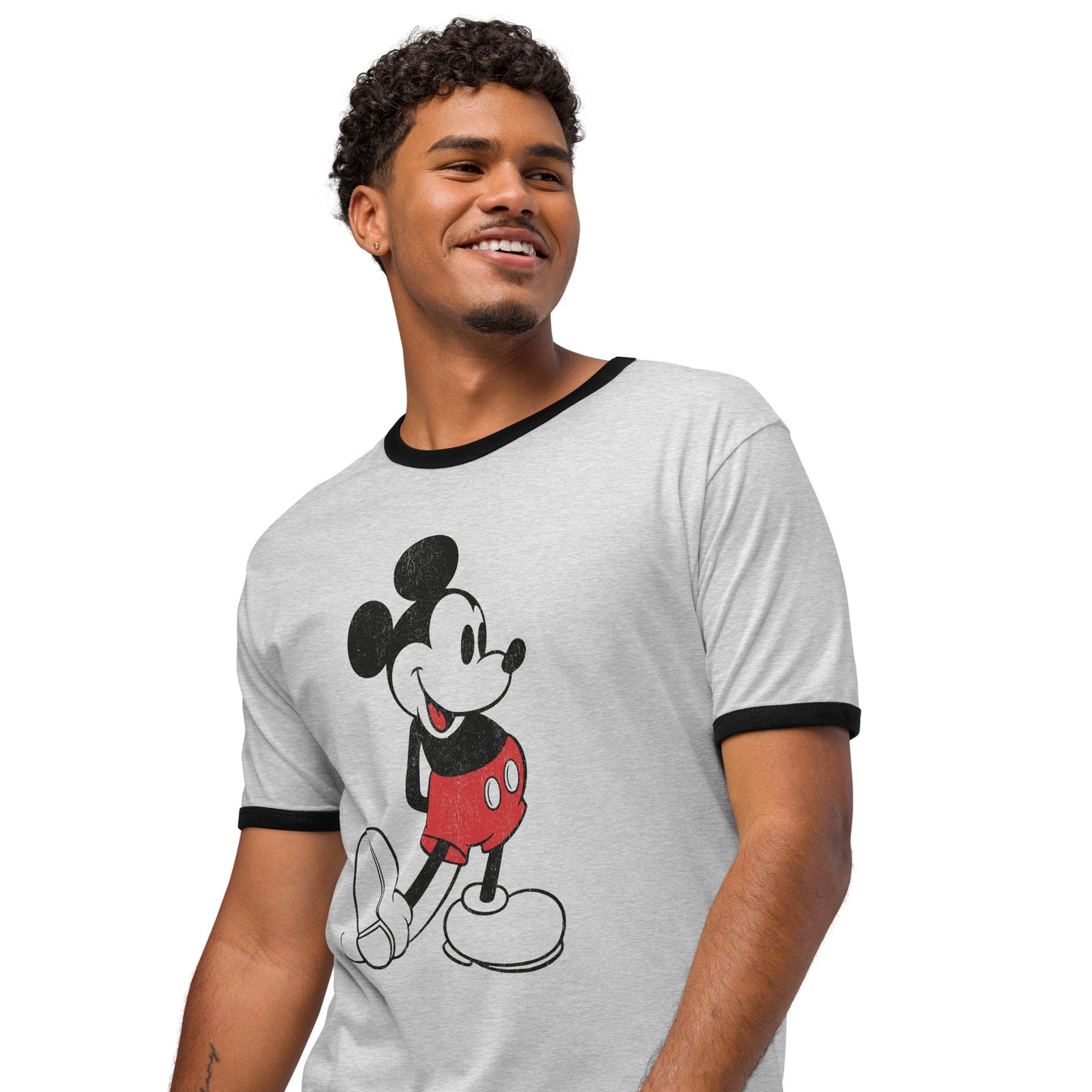 Man wearing The Outsiders Two-Bit Mathews Vintage Mickey T-shirt - Unisex Cotton Ringer Tee